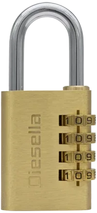 Kodehængelås 38mm, messinghus/stålbøjle, 4-cifret